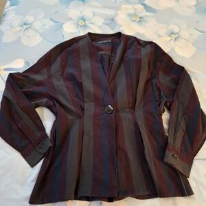 Zara Woman Maroon and Navy Striped Blouse Medium
